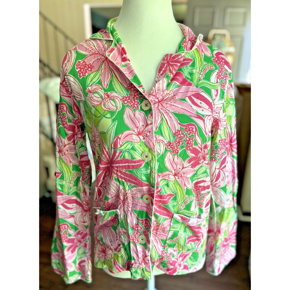 Lilly Pulitzer "Pick Of The Bunch" Pink Floral Pajama Top XS 100% Cotton